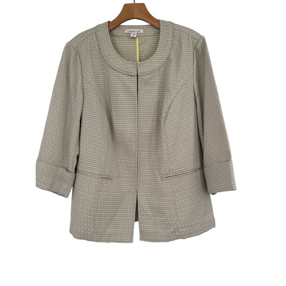 Coldwater Creek Womens Jacket Size 16 Beige  Yellow Textured Pattern 3/4 Sleeves - Picture 1 of 4